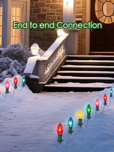 SUNSGNE Christmas Pathway Lights Outdoor, 38FT Colored Christmas Lights with 25 C9 Multicolor Bulbs and 25 Plastic Stakes for Walkway Sidewalk Driveway Lawn Yard Path Garden Decor - Image 3