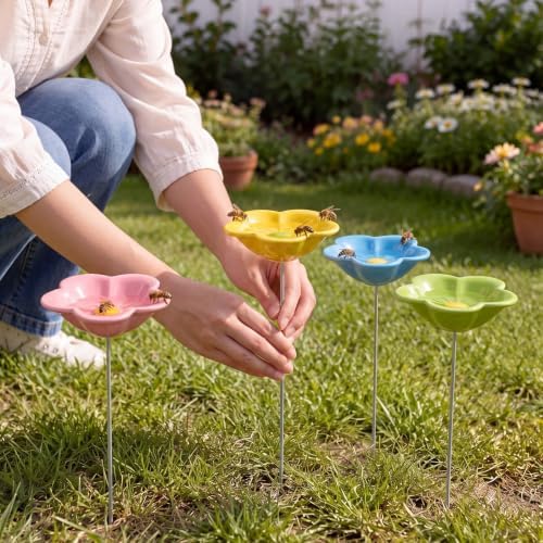 4 Pack Resin Flower Water Stations Cups Garden Stakes, Colorful, Lovely - Image 4