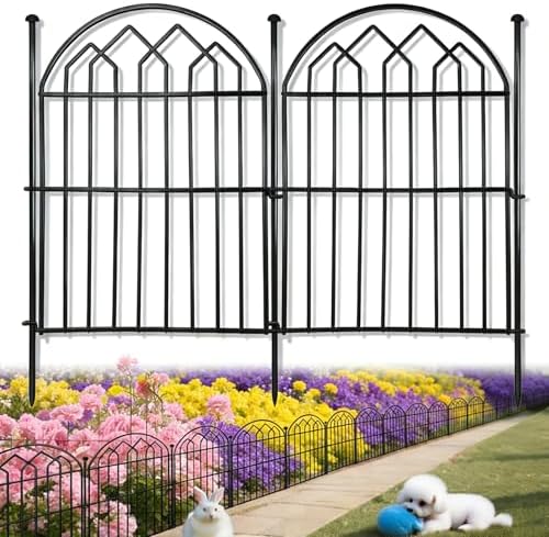 Decorative Garden Fence 17in x 10.8ft (10 Panels), Rustproof Metal No Dig Arched Garden Border Fencing with Stakes, Small Animal Barrier Flower Bed Fence for Yard Patio Outdoor Decor by Jsacemxi