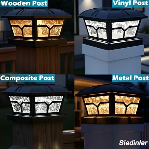 SIEDiNLAR Solar Post Cap Lights Outdoor 2 Modes, 10 Pack, Black, Warm/White - Image 3