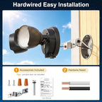 2 Packs 15W LED Flood Light Outdoor, 1500 Lumen Exterior Security Lights, 3000K/5000K Light, IP65 Waterproof, Dual-Head Wall/Eave Mount Flood Lights Energy Saving for Garage, Patio, Yard (Black) - Image 5