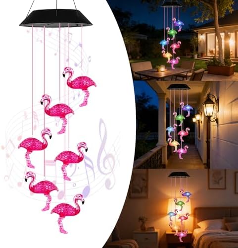Flamingo and Sun Solar Wind Chime(2 Pcs), 7-Color Light Changing - Image 2