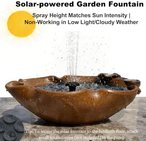 Ceramic Birdbath Solar Fountain, 12.5-Inch Heavy Duty Ceramic Bird Bath Bowl for Outdoor Water Fountain, Wildlife Drinking Station & Ground Feeder, Garden Patio Décor - Image 4