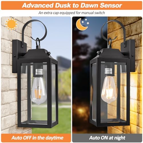 Dusk to Dawn Outdoor Wall Lights 15Inch Black 2 Pack - Image 2