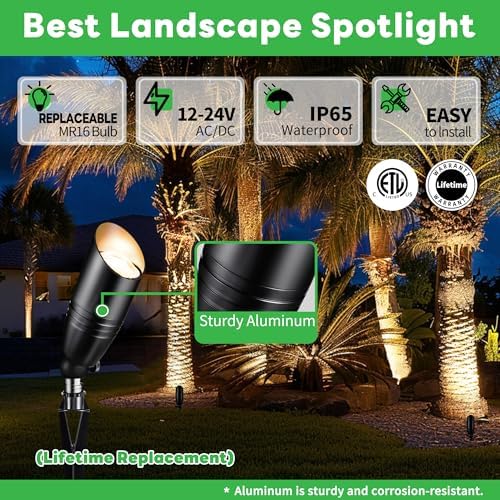 Black LED Outdoor Spotlights, Durable Low Voltage Landscape Lighting, Aluminum Waterproof Uplights for House, Garden, Lawn Without MR16 Bulb 6 Pack - Image 2