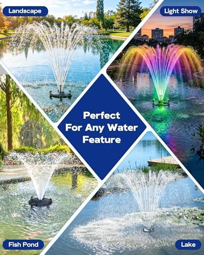 Antfraer Floating Pond Fountain with RGB LED Lights, 1200GPH Pond Fountain for Large Ponds, Remote Control Pond Aerator with 3 Spray Patterns for Water Gardens, Fish Pool & Lakes, 18 Inch Float - Image 5