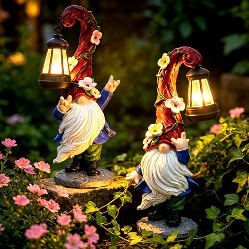 Garden Gnome Statue with Solar Lights Garden Sculptures Patio Outdoor Decor - Image 4