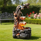 Tolevoit Gnome Outdoor Water Fountain with Warm LED Lights, Cascading Mushroom Waterfall on Tree Stump, Whimsical Garden Decor & Yard Art for Patio, Lawn, Porch and Indoor Tabletop by Tolevoit