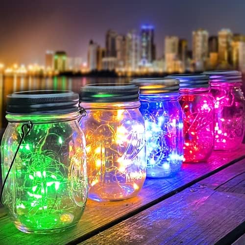 10 Pack 30 LED Solar Mason Jar Lid String Lights,Fairy Lights String Lids Lights Including 10 Pcs Hangers,for Indoor Outdoor Wedding Patio Garden Party Decorations Gift(No Jars) (5 Colors) - Image 2
