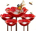 Handmade Metal Flower Garden Stake Bird Bath Bee Butterfly Pollinator Watering Station Hummingbird Bowl Outdoor Decor Resistant Resin LawnYard Planter (5, Red) by Unknown