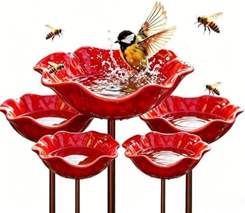 Metal Flower Garden Stakes Bird Bath a Drinking Station for Birds Small Bird Baths for Outdoors Ground Insert Bird Bath Feeder Featuring a Unique Flower Shaped Design Suitable for Outdoor Gardens (5) by Unknown