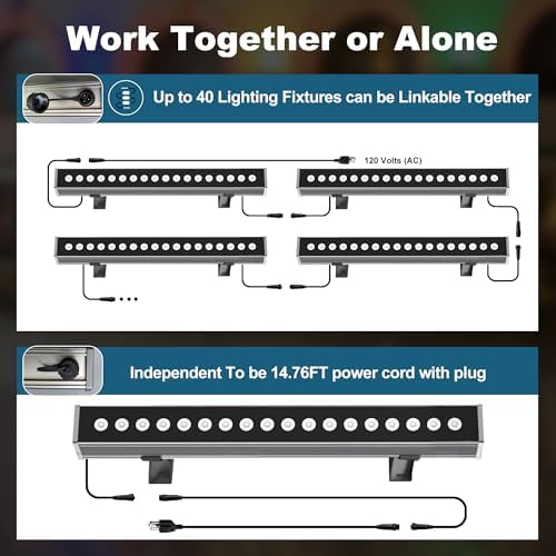 Linkable RGBCW Wall Washer Lights , 90W Smart LED Stage Wash Light Bar - Image 2