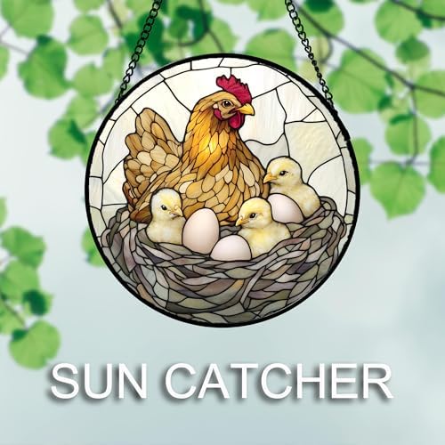CHATYOUNG Stained Glass Window Hanging Hen Chicken Clocking 9.8" - Animal Suncatcher Door Garden Home Decor and Christmas Mother's Day Birthday Gift for Grandma Nana Women Mom Wife Farmer - Image 4