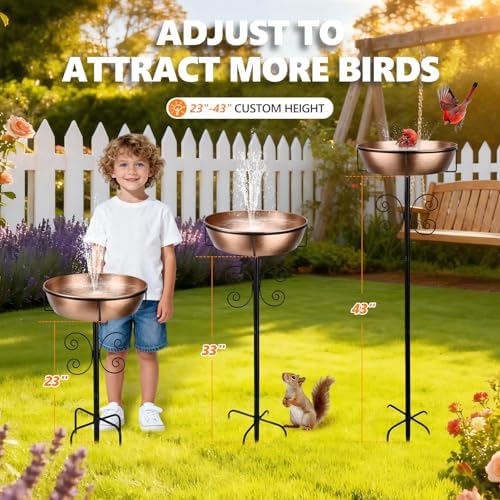 3" Deep 43" Tall Metal Bird Bath for Outside, Birdbath for Outdoors - Image 5