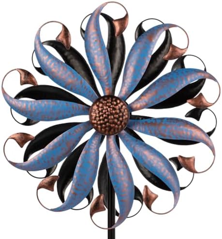 VEWOGARDEN Wind Spinners Outdoor, Metal Kinetic Wind Spinner with Flower Design for Yard Garden Lawn Decorations, Dark Blue by VEWOGARDEN