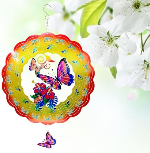 Butterfly Wind Spinner, Butterfly Gift for Women Men, 12in Spinfinity Designs Stainless Steel Hanging Wind Spinners with 3D Visual Effect, for Indoor/Outdoor Decor, Yard Art, Garden Decorations by Unknown