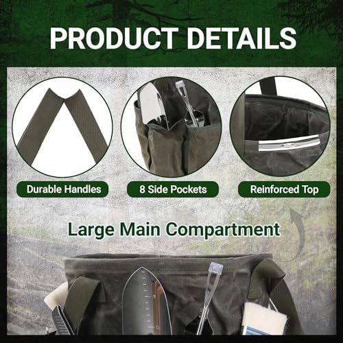 Heavy Duty Self-Standing Tool Bag with 8 Pockets, 8-Gallon Manually Collapsible for Garden/Camping/Car Trunk Storage | ArmyGreen - Image 3