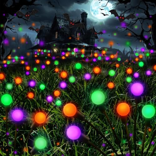 Halloween Solar Lights Outdoor, 8 Pack Firefly Lights Halloween Decorations by SANJICHA