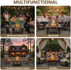 Fire Pit - 30-Inch Outdoor Firepit Table with Screen, Cover, and Poker - Outdoor Fire Pits for Backyard, Deck, Patio, or Porch by Pure Garden (Black) - Image 5