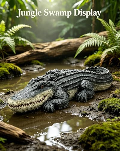 Teaeeno Garden Alligator Decor Outdoor,Crocodile Sculpture for Stuff Pond Decor,Florida Alligator Sculpture for Yard Art,Realistic Wild Animal,Reptile Figure,Florida Alligator,Perfect for Man(Black) - Image 4