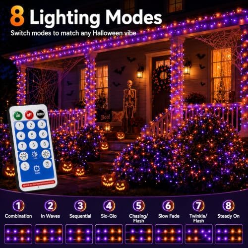 335 ft 800 LED Halloween Solar String Lights Outdoor, Orange & Purple - Image 6