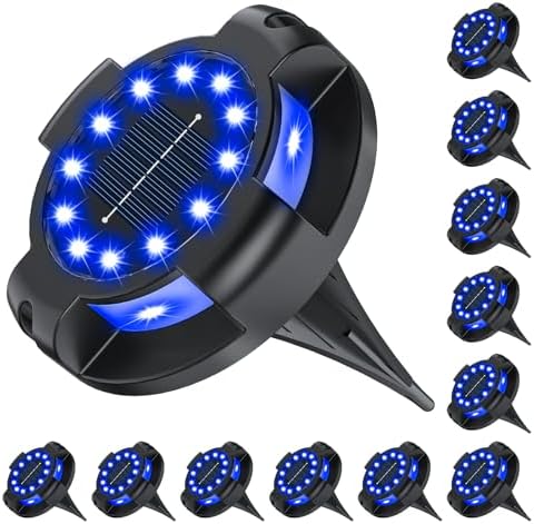 Solar Ground Lights 12 Pack, 4.3" Bright Blue 16 LEDs Solar Pathway Lights by Wilux
