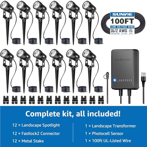 SUNVIE All-in-One LED Low Voltage Landscape Lighting Kit Dusk to Dawn 12PCS - Image 2