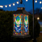 Solar Lantern Vibrant Stained Glass Dove Radiant Colors Abstract Design Garden Hanging Lantern Waterproof Solar Powered Lighting Outdoor Table Lamp for Deck Yard Camping Patio Christian Decor by Unknown