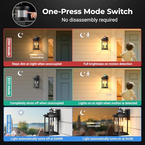 VIANIS 15 in Large Black Outdoor Motion Sensor Light, Exterior Lighting Fixtures Sconce, Dusk to Dawn Outdoor Lighting, Waterproof Front Porch Light for Garage, Patio, Doorway, Hardwired, Non-Solar - Image 2