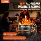 VEVOR Smokeless Fire Pit Stove Bonfire, H: 17 in x Dia: 28 in,Wood Burning Fireplaces with Removable Ash Pan, SUS430 Stainless Steel Inner Portable Outdoor Firepit,for Outdoor Patio Camping, Black - Image 2