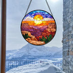 CHATYOUNG Stained Glass Window Hanging Canyon Orange-Red Sunrise Landscape 9.8" - Suncatcher Door Garden Home Decor Birthday Christmas for Men Woman Mom Grandma Dad Friend - Image 3