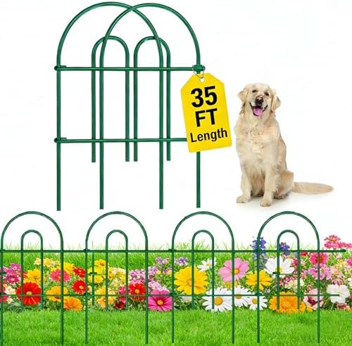 AMAGABELI 25 Panels 24in(H)×35ft(L) Decorative Garden Fence No Dig Rustproof Metal Pre-Linking Fence Panels Garden Edging Border Animal Barrier Fencing for Flower Beds Yard Patio Outdoor Decor Green by AMAGABELI+GARDEN+%26+HOME