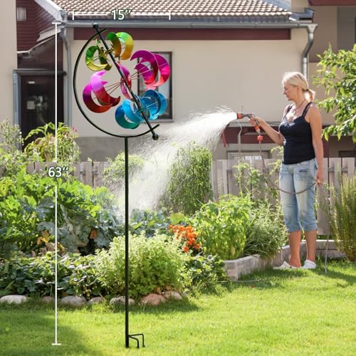 Large Metal Wind Spinner for Garden and Yard – 63 Inch Kinetic Outdoor Sculpture with Dual Direction 360° Spinning Blades – Weather Resistant Moons Yard Art Decor for Patio, Lawn, and Porch - Image 3