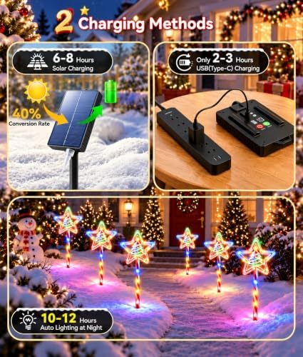 Solar Christmas Lights Outdoor, 10 Pack Star Tree Pathway Lights, Colorful - Image 3