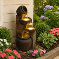 Outdoor Water Fountain with Lights 4 Tier Cascading Pot Waterfall Resin Garden Fountain for Patio Yard Porch Landscape by Unknown