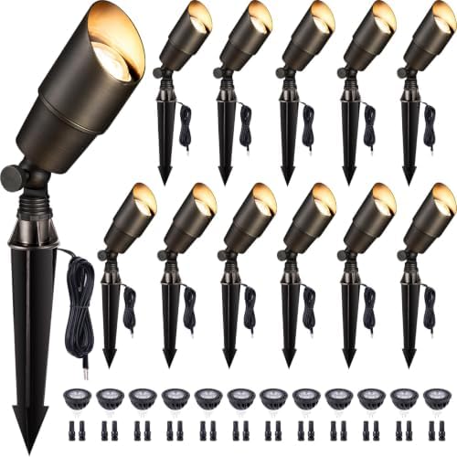 Gardenreet LED Spot Light Outdoor - Die-Cast Brass 12V Uplighting Waterproof, Low Voltage Landscape Lights Metal, Bronze for Fence Fountain with Bright White MR16 Replaceable Bulbs (12 Pack) by Gardenreet