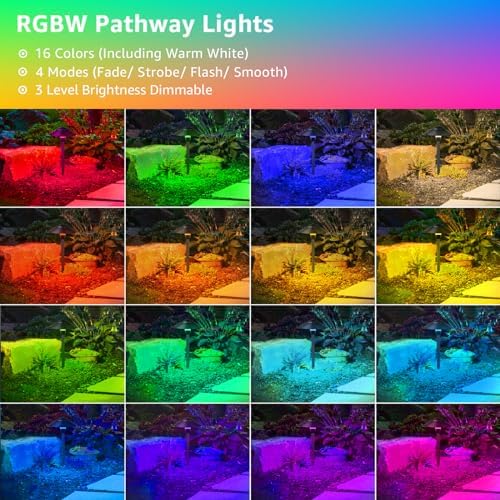 SUNVIE All-in-One RGBW Landscape Lighting Kit, 8 Pack Color Changing Low Voltage Landscape Lights with Connector Transformer 100FT Wire, 3W Multi-Color Pathway Lights for Holiday Walkway Garden Yard - Image 2