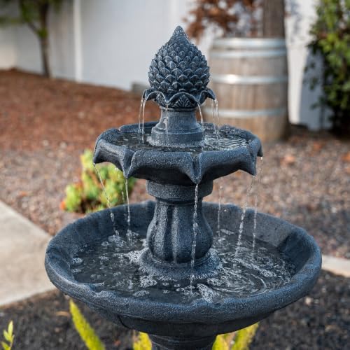 XBrand 44" H Gray Fiberglass/Resin 2-Tier Solar Water Fountain w/Solar Panel and Auto-Shut Off Pump, Solar Garden Fountain, Tall Outdoor Fountain, Two Tiered Birdbath Fountain - Image 5