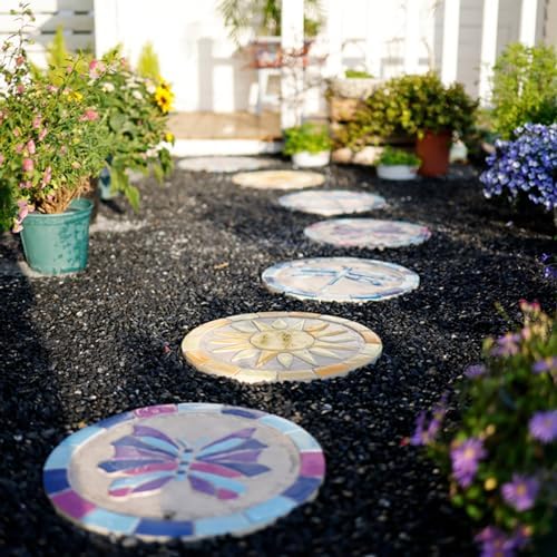 Kunovo Outdoor Stepping Garden Stones, Exquisite Path Decorative Stone with Sun Butterfly Flower Dragonfly Pattern, Backyard/Pathway Landscaping Decor (Size : Butterfly), 58741 - Image 5