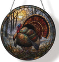 Autumn Wild Turkey Stained Glass Suncatcher 9.8" Colorful Window Hanging Ornament, Retro Sun Catcher Decor with Chain for Home Wall Garden Birthday Christmas Mothers Day by FeHuew