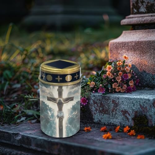 Poceacles Cross Solar Lights Set of 6 Outdoor Waterproof Cemetery Solar Outdoor Candle Grave Solar Decoration Solar Votive Candles Blessed Candles for Loss of Loves One, God Cross Light - Image 3