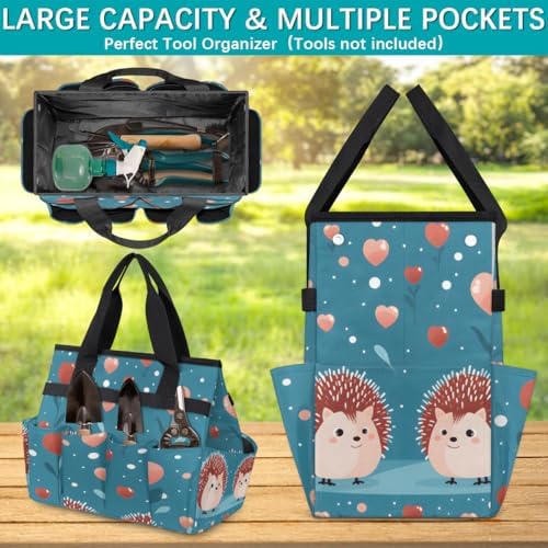 Cute Hedgehog Garden Tool Bag Organizer Heavy Duty Heart Gardening Tote Bag with 10 Pockets for Women Men Gardening Gifts - Image 4