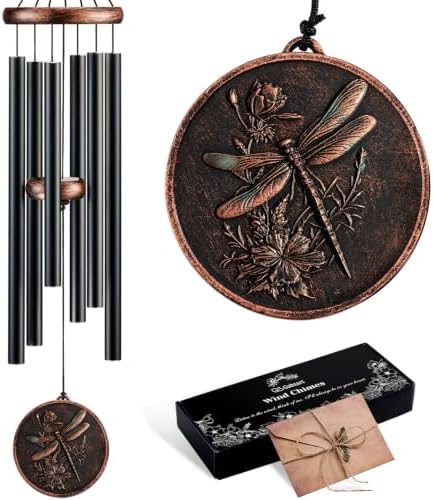 34" Dragonfly Wind Chimes for Outside, Deep Tone Garden Decor by Gabzart