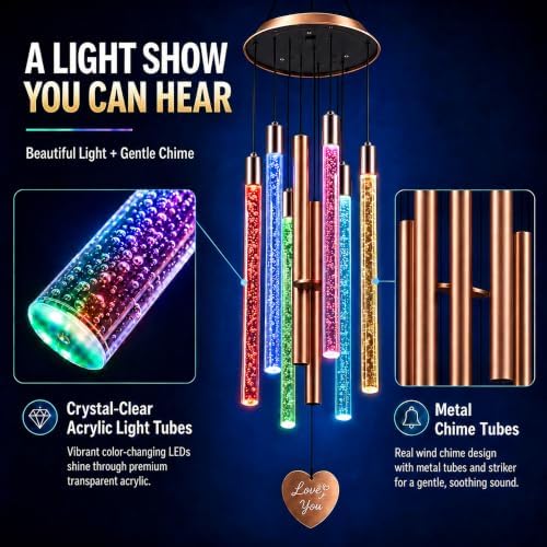 Nacome Solar Wind Chimes 6 LED Tubes Color Changing Light, Cooper - Image 4