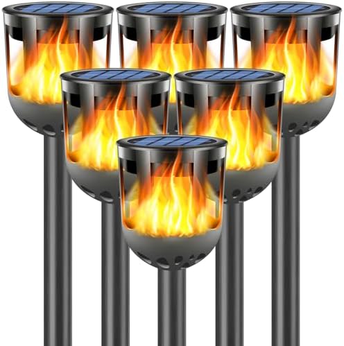 Solar Tiki Torches with Flickering Flame - Solar Lights Outdoor Waterproof, Auto On/Off, Solar-Powered Decorative Lighting for Garden, Yard, Landscape, Patio, Driveway, Walkway, Pathway (6) by FITSAN