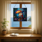 Gnome and Umbrella Petal Shower Stained Glass Suncatcher – Square Hanging Window Panel for Home or Greenhouse – Whimsical Glass Art Gift for Garden Lovers, Christmas, Halloween, Father Days ehmBik - Image 6