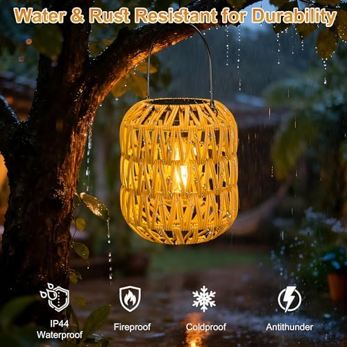 Livinlarge Solar Lanterns Outdoor Waterproof, Rattan Solar Lights for Yard - Image 6