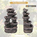 7-Tier Cascading Outdoor Fountain with LED Lights, 23.6" H Rock Water Fountain, Fountains and Waterfalls with Stone-Look for Garden, Patio, Yard Decor - Image 2