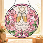 Personalized Couple Anniversary Suncatcher Hanging Ornament, Floral Love Window Hanging Custom Anniversary Wedding Couple Gift for Wife Husband Wedding Keepsakes Home Decor Bride Groom 11.81" by Unknown