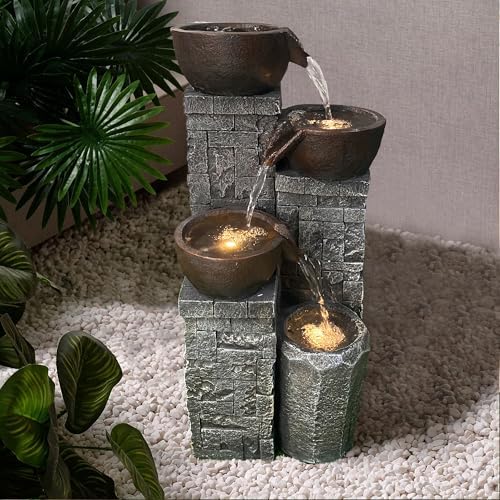 19.3'' 4-Tier Water Fountain with Lights, Brown - Image 5